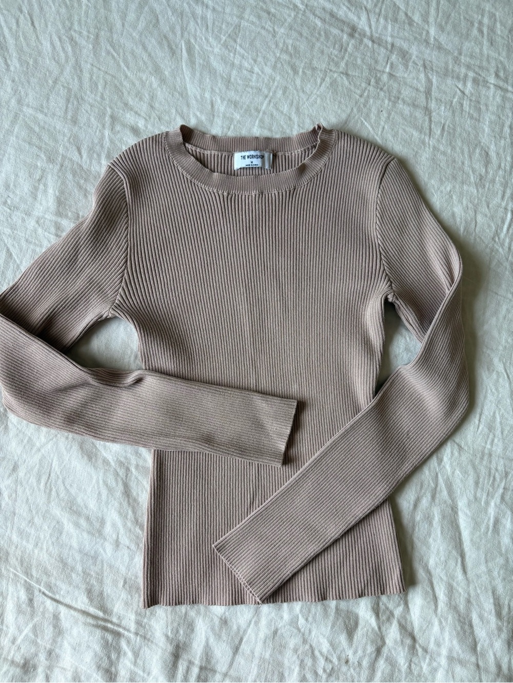 Ribbed Crewneck Sweater in Taupe